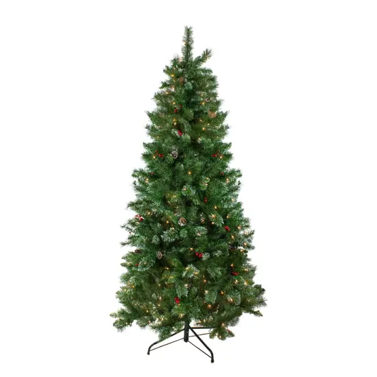Northlight 7.5' Pre-Lit Medium Mixed Pine Glittered Artificial Christmas Tree - Clear Lights Green {3}