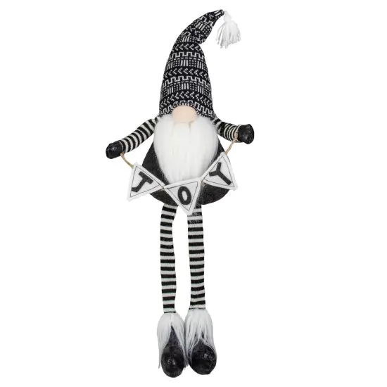 Northlight Dangling Striped Legs "JOY" Gnome Christmas Figure - 30" - Black and White {1}