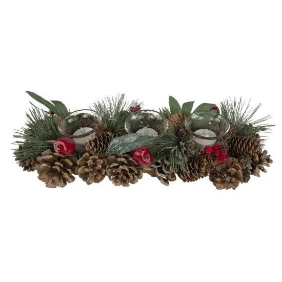 Northlight Glitter Pinecones and Red Berries Tealight Christmas Candle Holder - 15.25" {1}