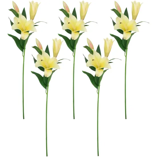 Northlight Real Touch&trade; Yellow Artificial Lily Floral Stems, Set of 5 - 38" {1}