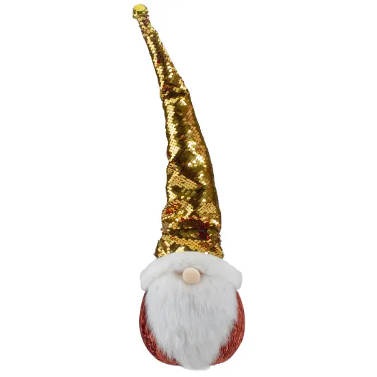 Northlight Santa Gnome Head with Sequined Jingle Bell Hat Christmas Decoration - 20" - Gold and Red {1}