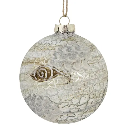 Northlight 4" Birch Wood and Glitter Pine Cones Glass Ball Christmas Ornament White {1}
