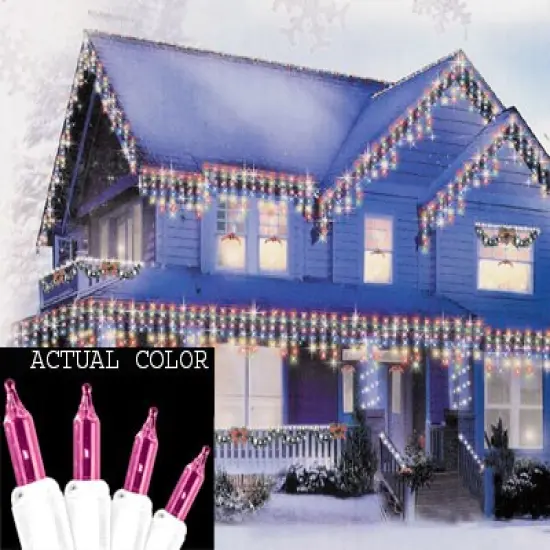 Hofert Mini Icicle Christmas Lights - Pink - 4.6ft White Wire - 100ct {3}