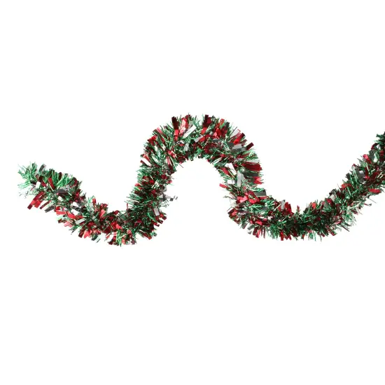 Northlight Wide Cut Christmas Tinsel Garland - 12' x 4" - Green, Silver and Red - Unlit {1}