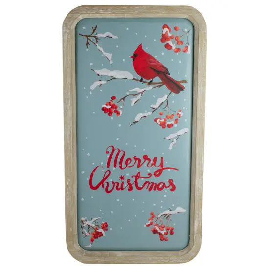 Northlight 25.5" Wood Framed Blue and Red Merry Christmas Wall Decor with Red Cardinal {1}