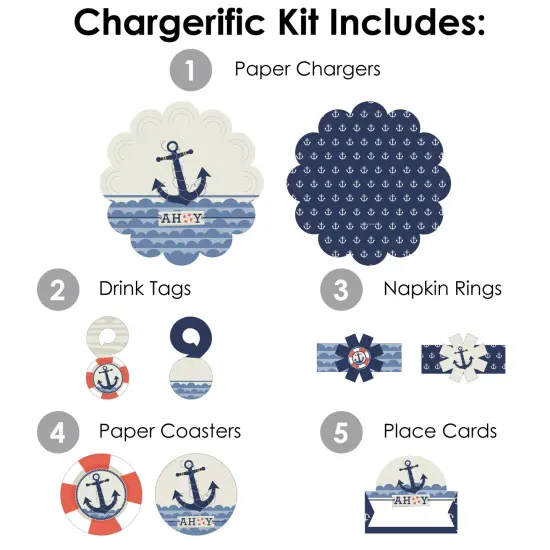 Big Dot of Happiness Ahoy - Nautical - Baby Shower or Birthday Party Paper Charger & Table Decorations Chargerific Kit for 8 {4}