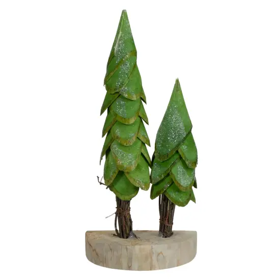 Northlight Christmas Trees on a Wooden Base Decoration - 9" - Brown and Green {1}