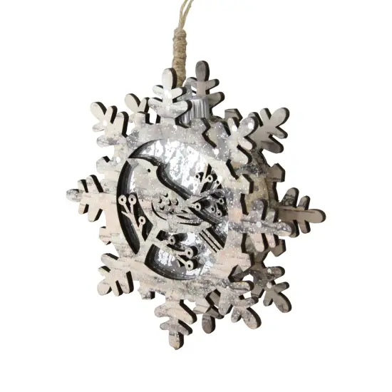 Northlight Pre-Lit Woodland Snowflake with Bird Christmas Ornament - 6" - Brown and Gray {3}