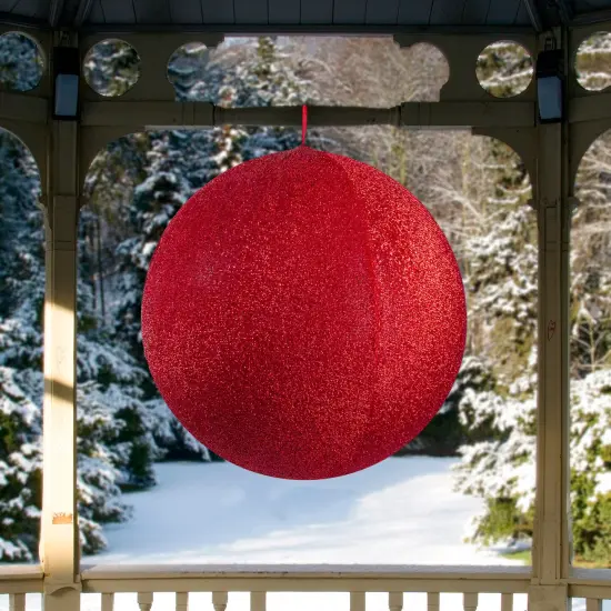 Northlight Inflatable Tinsel Commercial Christmas Ball Ornament Outdoor Decoration - 27.5" - Red {3}