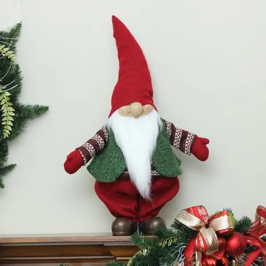 Northlight Gnome with Pointy Hat and Sweater Vest Christmas Figure - 22" - Red and Green {3}