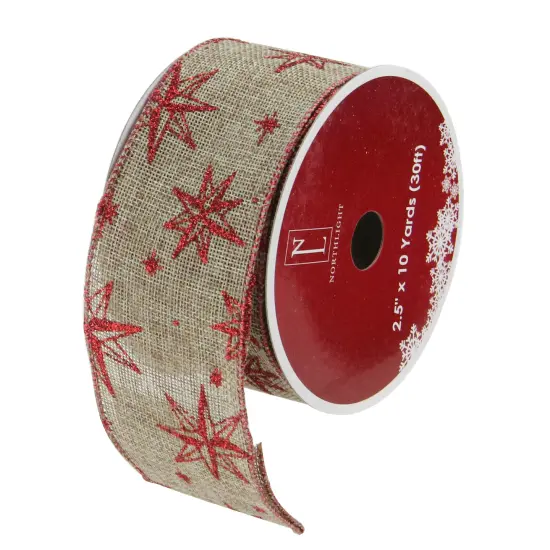 Northlight Pack of 12 Red and Beige Star Christmas Wired Craft Ribbons - 2.5" x 120 Yards {1}