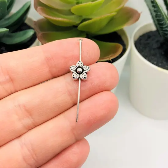 4, 20 or 50 Pieces: Silver Daisy Flower Spacer Bads - Double Sided {4}