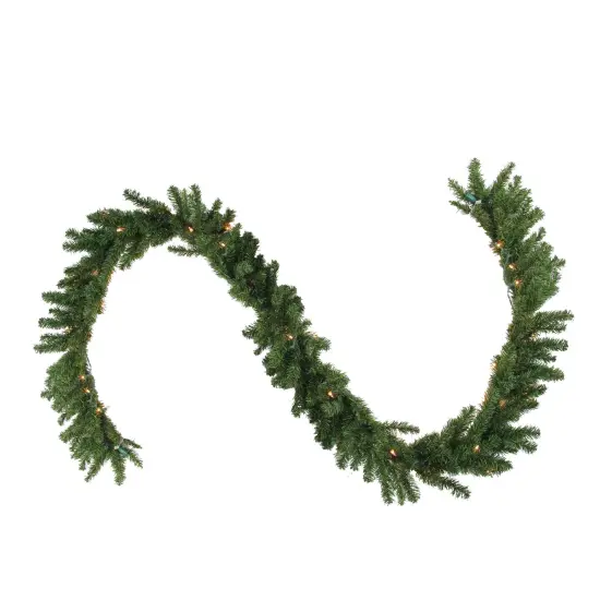 Northlight Pre-Lit Canadian Pine Artificial Christmas Garland - 9' x 14" - Clear Lights Green {1}