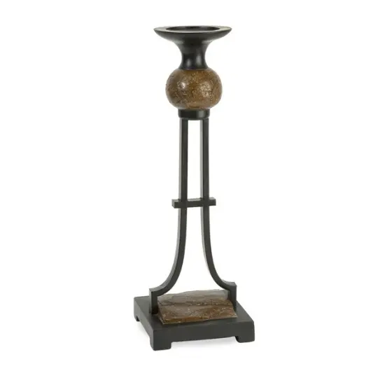 CC Home Furnishings 18.5" Carolyn Kinder Contemporary Black and Brown Decorative Pillar Candle Holder {1}
