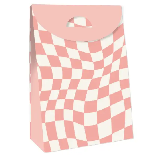 Big Dot of Happiness Pink Checkered Party - Gift Favor Bags - Party Goodie Boxes - Set of 12 {4}
