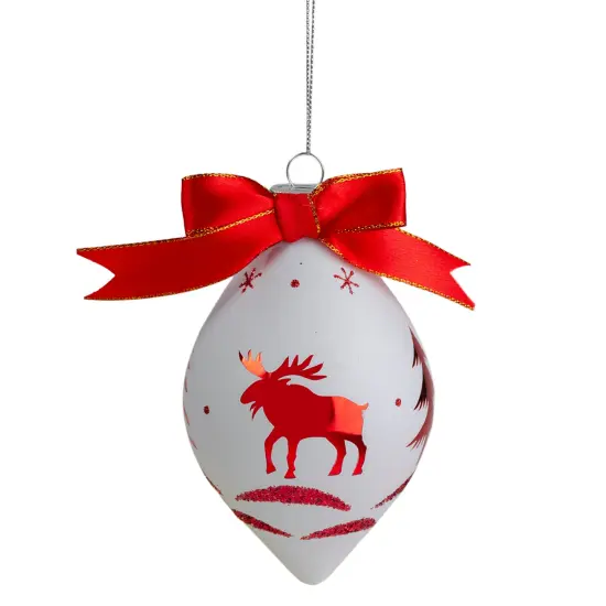 Northlight 5" Red and White Moose Christmas Teardrop Ornament {3}