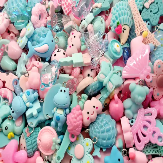 Cute Charm Mix in Pink & blue, 30 pieces, Pastel Resin and Acrylic Mix, Adorabilities {6}