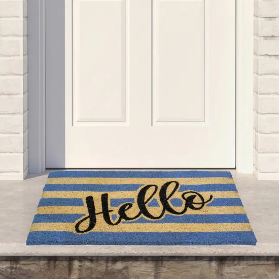 Northlight Natural Coir "Hello" Outdoor Rectangular Doormat 18" x 30" Yellow {3}