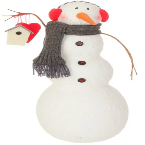 Raz 15.75" White Alpine Chic Snowman Holding Birdhouse Christmas Tabletop Decoration {1}