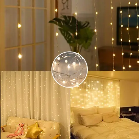 Perfect Holiday 300 LED USB Fairy Curtain Light With Remote - 8 Light Modes Warm white {4}