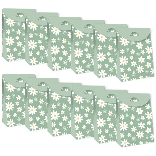 Big Dot of Happiness Sage Green Daisy Flowers - Floral Gift Favor Bags - Party Goodie Boxes - Set of 12 {6}