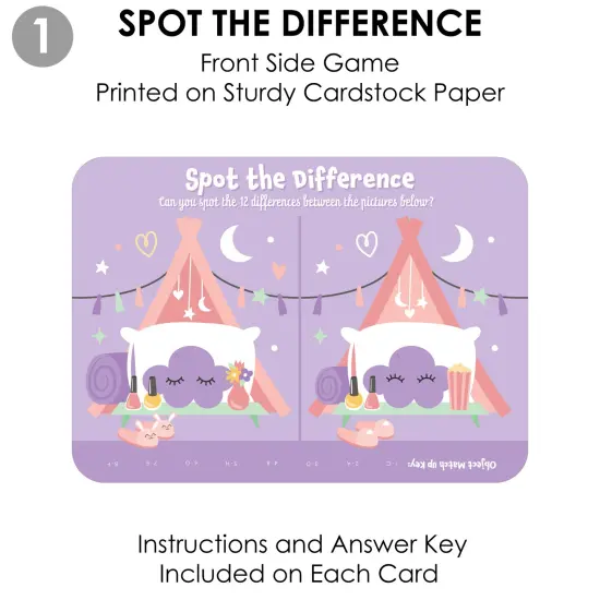 Big Dot of Happiness Pajama Slumber Party - 2-in-1 Girls Sleepover Birthday Party Cards - Activity Duo Games - Set of 20 {7}