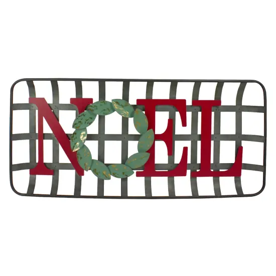 Northlight 30" Red and Green "NOEL" Rustic Tobacco Basket Christmas Wall Decor Gray {1}