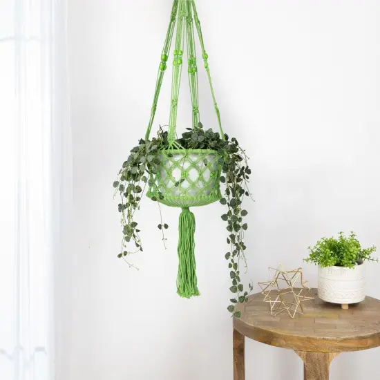 Northlight 43" Green Lattice Pattern Macrame Hanging Planter Holder {3}