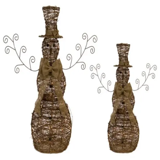 Melrose Set of 2 Brown Lighted Snowmen Christmas Figurines 36" {1}