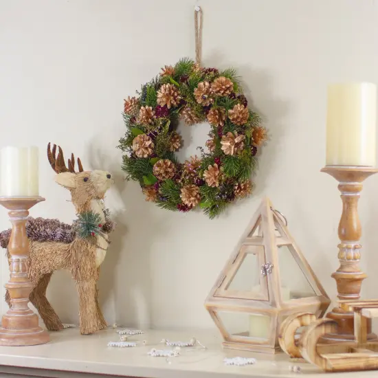 Northlight 12" Green, Gold, and Red Glitter Pinecones Christmas Wreath {3}