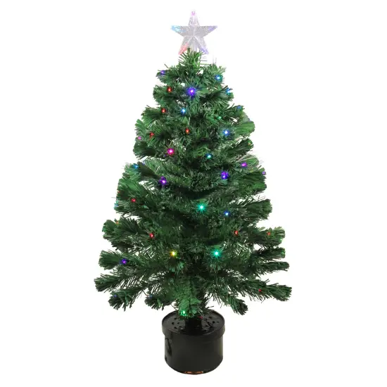 Northlight Pre-Lit Medium Fiber Optic Artificial Christmas Tree - 3' - Multicolor LED lights Green {1}