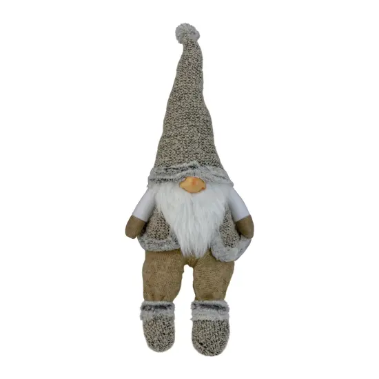 Northlight Sitting Plush Faux Fur Gnome Christmas Figure - 17" - Gray and Beige {1}