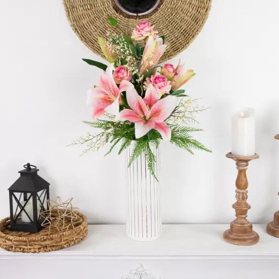 Northlight Real Touch&trade; Pink Artificial Lily Floral Stems, Set of 6 - 38" {3}