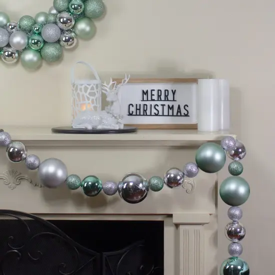 Northlight 3-Finish Shatterproof Ball Christmas Garland - 6' x 4" - Silver and Green - Unlit {3}