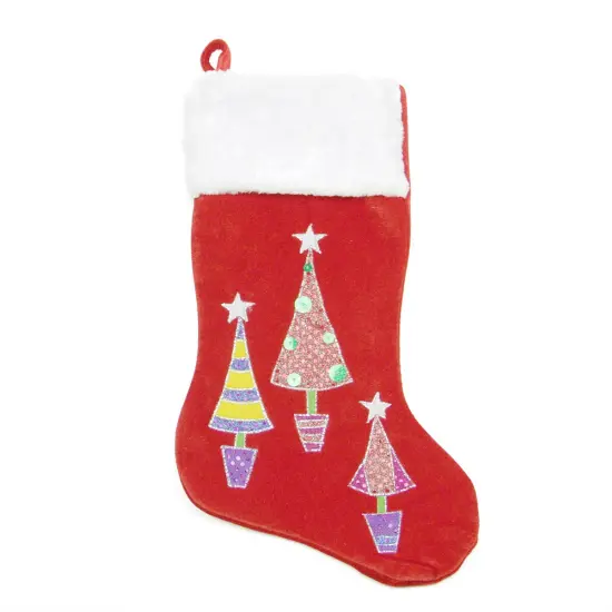 Northlight 20" Red and White Embroidered Velveteen Cuff Christmas Tree Stocking {1}