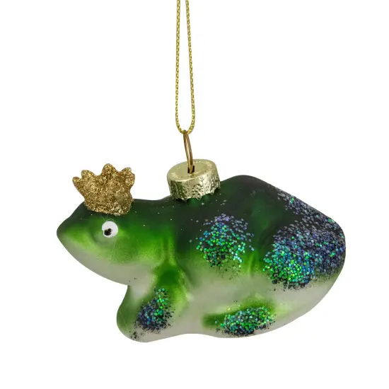 Northlight Prince Frog in a Crown Glass Christmas Ornament - 3" - Green and Blue {1}