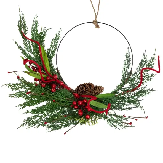 Northlight Real Touch&trade;️ Mixed Greenery and Berries Artificial Christmas Wreath- 18" - Unlit {1}