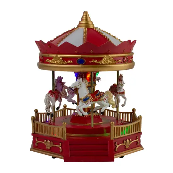 Northlight LED Lighted Animated and Musical Carousel Christmas Village Display - 9.25" Red {1}