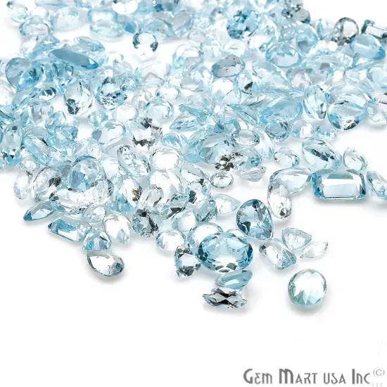 Blue Topaz Gemstone, 100% Natural Faceted Loose Gems, December Birthstone, 6-12mm, 50 Carats, GemMartUSA (BT-60001-50) {5}