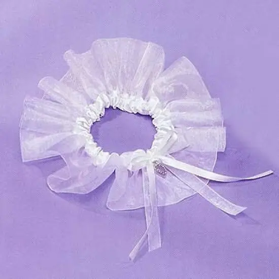 Russ 26" White Satin Wedding Garter With Rhinestone Heart Charm {1}