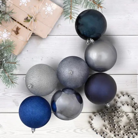 Northlight Shatterproof 3-Finish Christmas Ball Ornaments - 4" (100mm) - Silver and Blue - 12ct {3}