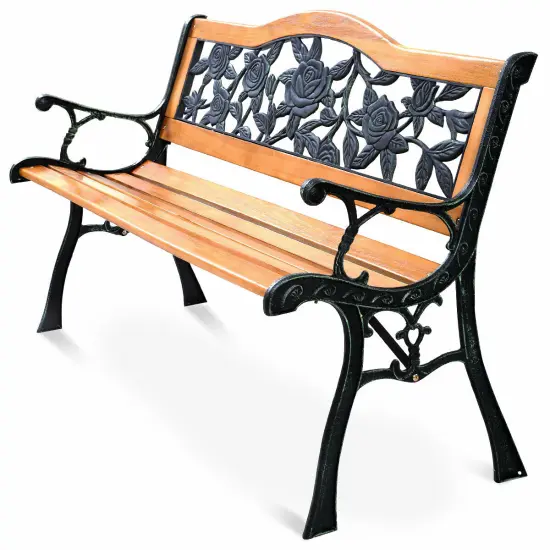 Patio Park Garden Metal Bench Porch Path Chair Furniture Cast Iron Hardwood {1}