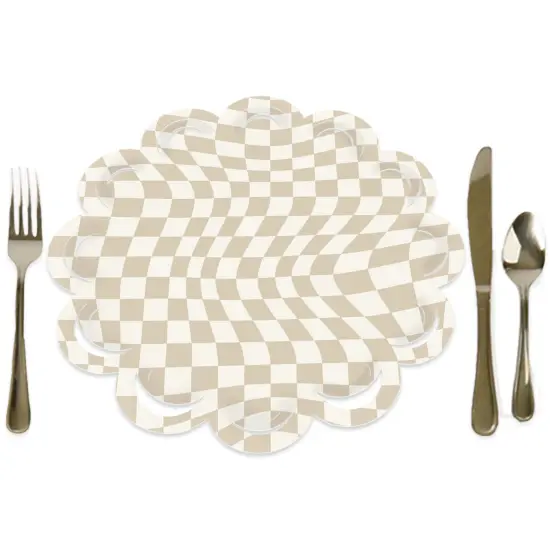Big Dot of Happiness Tan Checkered Party - Round Table Decorations - Paper Chargers - Place Setting For 12 {1}
