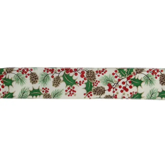 Northlight Glitter White and Green Holly Berries Christmas Wired Craft Ribbon 2.5" x 16 Yards {1}