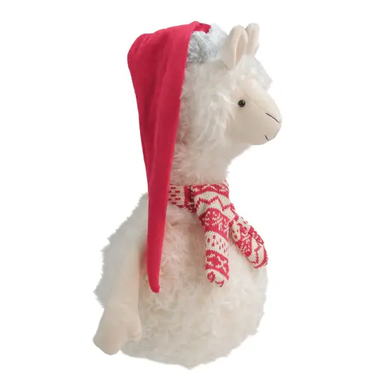 Northlight Llama with Scarf and Santa Hat Christmas Figurine - 17.75" - Cream and Red {3}