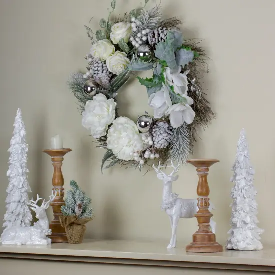 Northlight Floral Flocked Pine Artificial Grapevine Christmas Wreath - 24" - Unlit White {3}