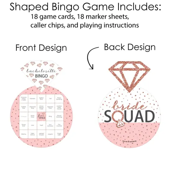Big Dot of Happiness Bride Squad - Bar Bingo Cards and Markers - Rose Gold Bridal Shower or Bachelorette Party Shaped Bingo Game - Set of 18 {4}