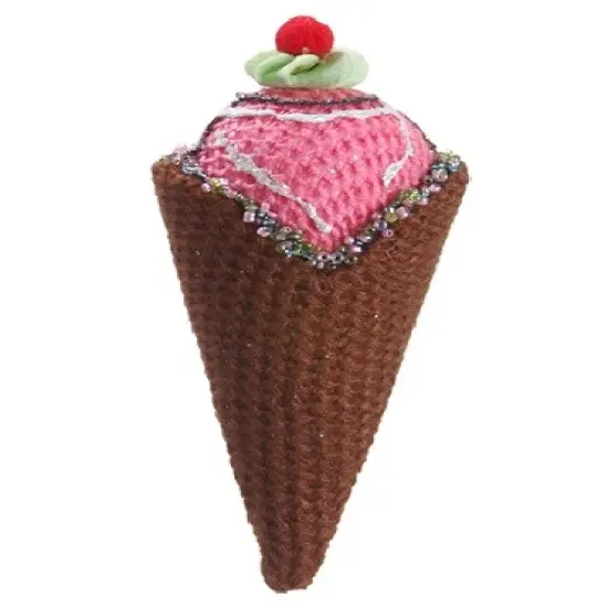 Allstate 6" Brown and Pink Strawberry Ice Cream Cone Christmas Ornament {1}