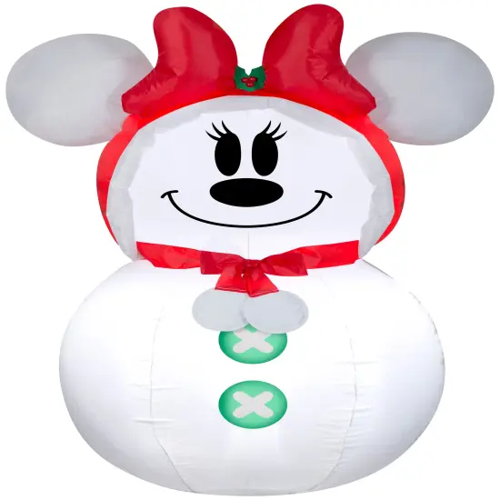 3 1/2' Gemmy Airblown Inflatable Disney Minnie Mouse As Snowman w/ Red Bow Yard Decoration 117566 {1}