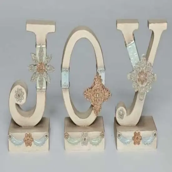 Roman 3pc Ivory Vintage JOY Christmas Tabletop Signs 7.5" {1}